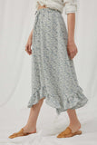 HY6001 Blue Womens Ditsy Floral Ruffled Handkerchief Hem Skirt Side