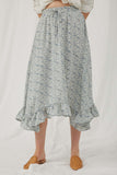 HY6001 Blue Womens Ditsy Floral Ruffled Handkerchief Hem Skirt Front
