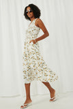 HY6005 Ivory Womens Floral Smocked One Shoulder Dress Side