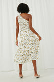 HY6005 Ivory Womens Floral Smocked One Shoulder Dress Back