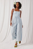 HY6006 Light Blue Womens Pinstripe Back Cutout Sleeveless Jumpsuit Full Body