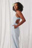HY6006 Light Blue Womens Pinstripe Back Cutout Sleeveless Jumpsuit Side