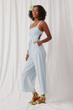 HY6006 Light Blue Womens Pinstripe Back Cutout Sleeveless Jumpsuit Side 2
