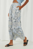 HY6026 Blue Womens Ruffle Detail Paisley Quilt Print Wideleg Pants Side