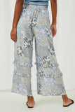 HY6026 Blue Womens Ruffle Detail Paisley Quilt Print Wideleg Pants Back