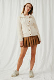 HY6085 Cream Womens Fuzzy Popcorn Knit Button Up Collared Sweater Cardigan Full Body