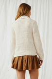 HY6085 Cream Womens Fuzzy Popcorn Knit Button Up Collared Sweater Cardigan Back