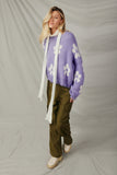 HY6090 Lavender Womens Distressed Floral Patterned Pullover Sweater Full Body
