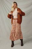 HY6093 Brown Womens Zip Up Collared Puff Sleeve Knit Jacket Full Body