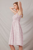 HY6107 Mauve Womens Abstract Polka Dot Print Smocked Tank Dress Side