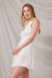 HY6108 Off White Womens Smocked Textured Plunging V Neck Dress Side