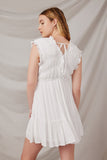 HY6108 Off White Womens Smocked Textured Plunging V Neck Dress Back