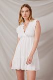 HY6108 Off White Womens Smocked Textured Plunging V Neck Dress Front 2