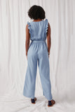 HY6111 Light Denim Womens Tencel Buttoned Ruffle Tank Wideleg Jumpsuit Back