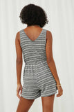 HY6112 Black Womens Engineered Stripe Drawstring Sleeveless Romper Back