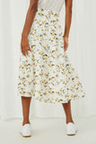 HY6119 Yellow Womens Floral Elastic Waist Midi Skirt Back