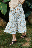 HY6119 Yellow Womens Floral Elastic Waist Midi Skirt Editorial