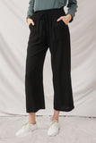 HY6124 Black Womens Wide Leg Paper bag Waist Pants Front