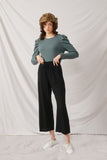 HY6124 Black Womens Wide Leg Paper bag Waist Pants Full Body