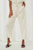 HY6124 Oatmeal Womens Wide Leg Paperbag Waist Pants Front
