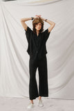 HY6126 Black Womens Button Up Collared Dolman Shirt Full Body