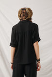 HY6126 Black Womens Button Up Collared Dolman Shirt Back
