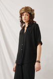 HY6126 Black Womens Button Up Collared Dolman Shirt Side