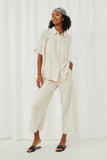 HY6126 Oatmeal Womens Button Up Collared Dolman Shirt Full Body