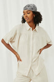 HY6126 Oatmeal Womens Button Up Collared Dolman Shirt Front