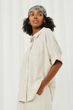 HY6126 Oatmeal Womens Button Up Collared Dolman Shirt Side