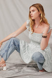HY6131 Green Womens Ditsy Floral Smocked Flutter Tank Dress Pose
