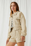 Washed Cargo Pocket Contrast Stitch Colored Denim Jacket