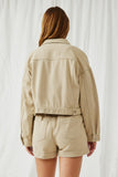 Washed Cargo Pocket Contrast Stitch Colored Denim Jacket