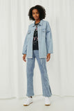 HY6143 Denim Womens Distressed Oversized Denim Jacket Full Body