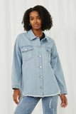 HY6143 Denim Womens Distressed Oversized Denim Jacket Front