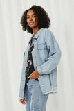 HY6143 Denim Womens Distressed Oversized Denim Jacket Detail