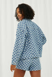 HY6145 Denim Womens Checker Denim Relax Fit Jacket Back