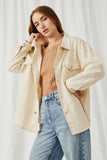 HY6148 Cream Womens Distressed Detail Button Up Shacket Side