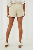 HY6150 Beige Womens Washed Contrast Stitch Colored Denim Paperbag Shorts Back
