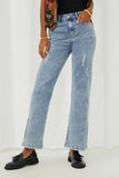 Side Slit Distressed Bootcut Stretch Denim