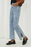 HY6153 Light Denim Womens Side Slit Distressed Bootcut Stretch Denim Side