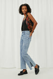 HY6153 Light Denim Womens Side Slit Distressed Bootcut Stretch Denim Alternate Angle