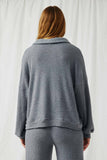 HY6156 Blue Womens Open Collar Long Sleeve Fleece Top Back