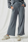 HY6157 Blue Womens Elastic Waist Drawstring Wideleg Fleece Pants Front