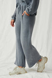 HY6157 Blue Womens Elastic Waist Drawstring Wideleg Fleece Pants Side