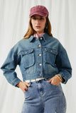 HY6241 Denim Womens Cargo Pocket Washed Denim Jacket Front