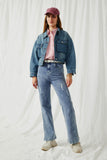 HY6241 Denim Womens Cargo Pocket Washed Denim Jacket Full Body 2