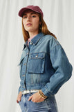 HY6241 Denim Womens Cargo Pocket Washed Denim Jacket Side