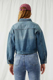 HY6241 Denim Womens Cargo Pocket Washed Denim Jacket Back