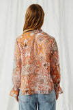 HY6243 Ivory Mix Womens Paisley Print Smock Detail Chiffon Top Back